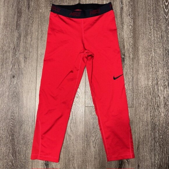 NIKE Pro Pants Womens Medium Red Running Yoga Performance Cross Training Dri-Fit - Picture 1 of 5